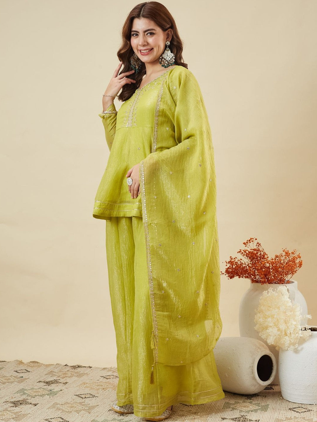 Lemon Embroidered Sharara Suit Set