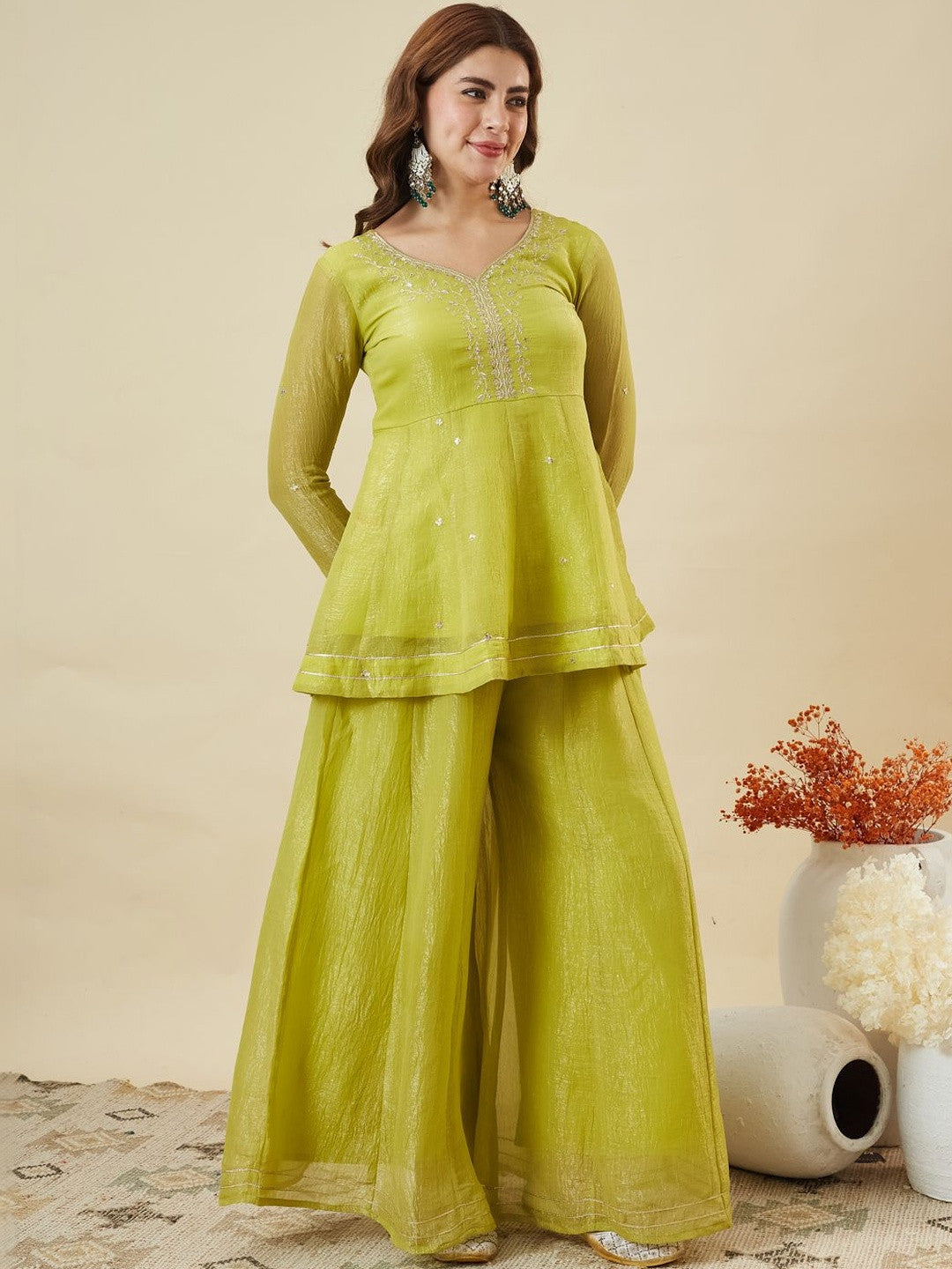 Lemon Embroidered Sharara Suit Set