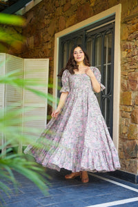 Grey Embroidered Poly Rayon Gown