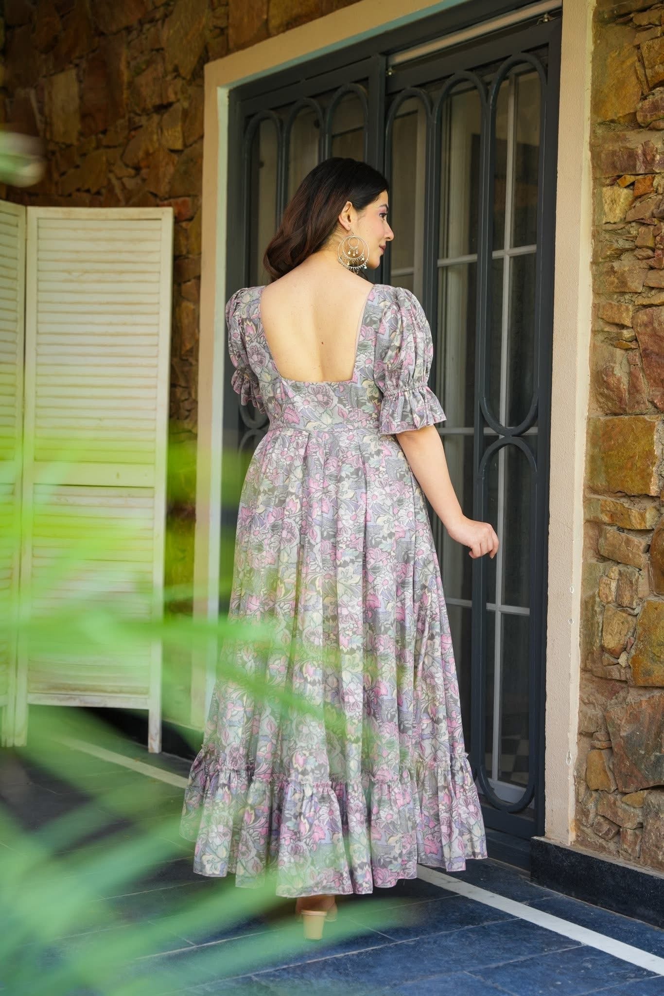 Grey Embroidered Poly Rayon Gown