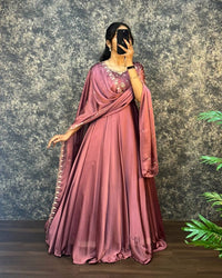 Onion Embroidered Vichitra Anarkali Set