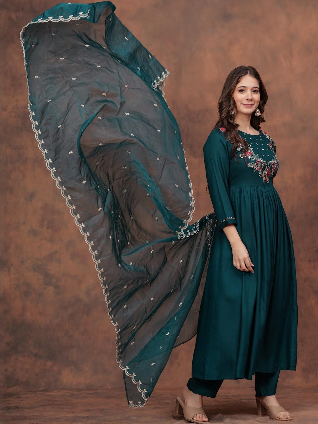 Green Petaline Bloom Rayon Suit Set
