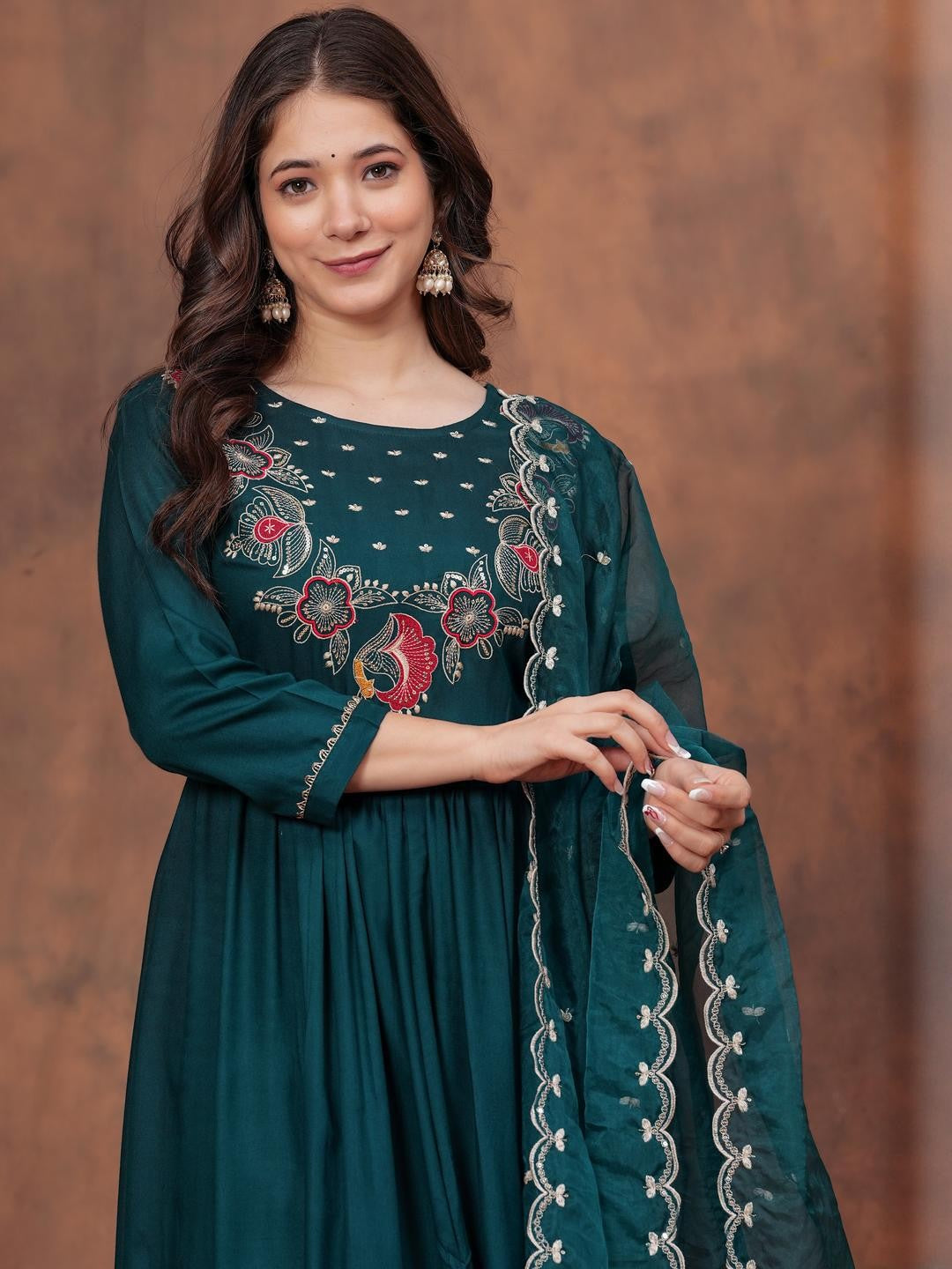 Green Petaline Bloom Rayon Suit Set