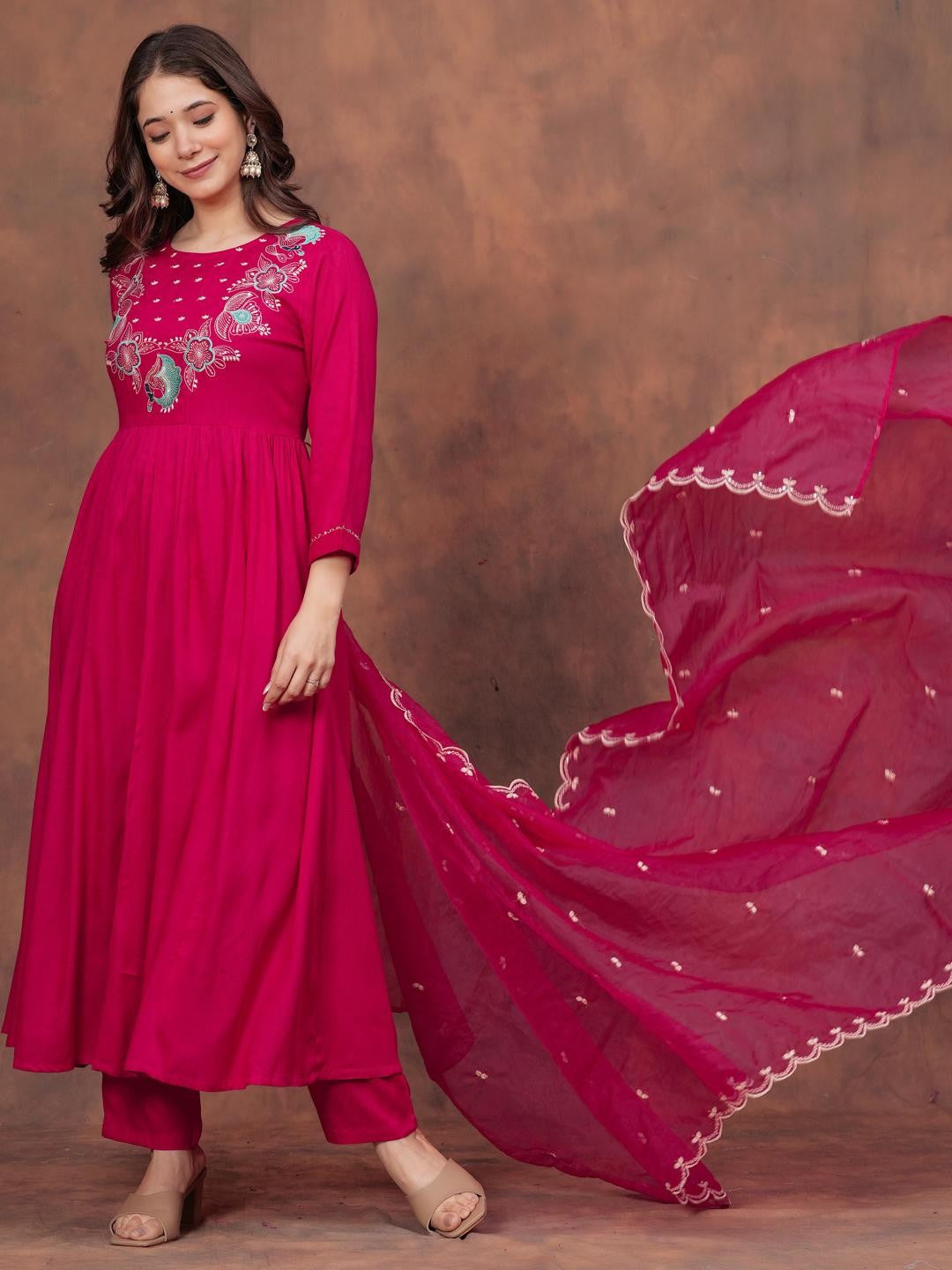 Pink Petaline Bloom Rayon Suit Set