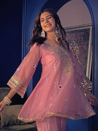 Peach Handwork Silk Crepe Pant Set