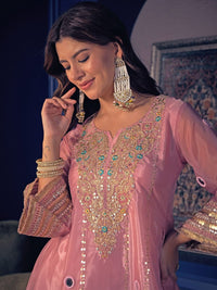 Peach Handwork Silk Crepe Pant Set