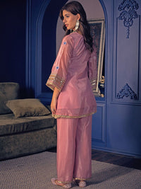 Peach Handwork Silk Crepe Pant Set