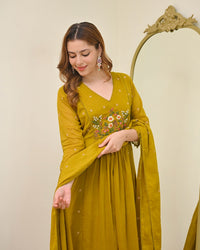 Mustard Yellow Mul Chanderi Embroidered Kurta Set