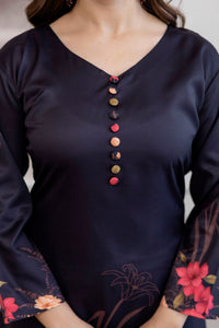 Black Floral Printed A-Line Kurta Set