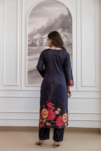 Black Floral Printed A-Line Kurta Set