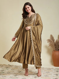 Gold Embroidered Vichitra Silk Sharara Suit Set