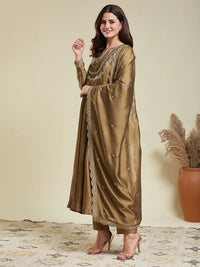 Gold Embroidered Vichitra Silk Sharara Suit Set