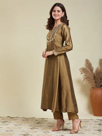 Gold Embroidered Vichitra Silk Sharara Suit Set