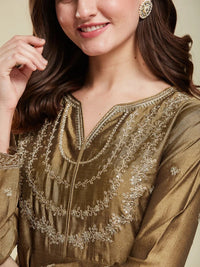 Gold Embroidered Vichitra Silk Sharara Suit Set