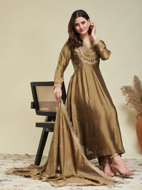 Gold Embroidered Vichitra Silk Sharara Suit Set