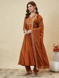 Orange Embroidered Vichitra Silk Sharara Suit Set