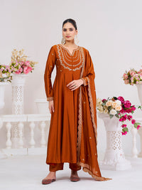 Orange Embroidered Vichitra Silk Sharara Suit Set