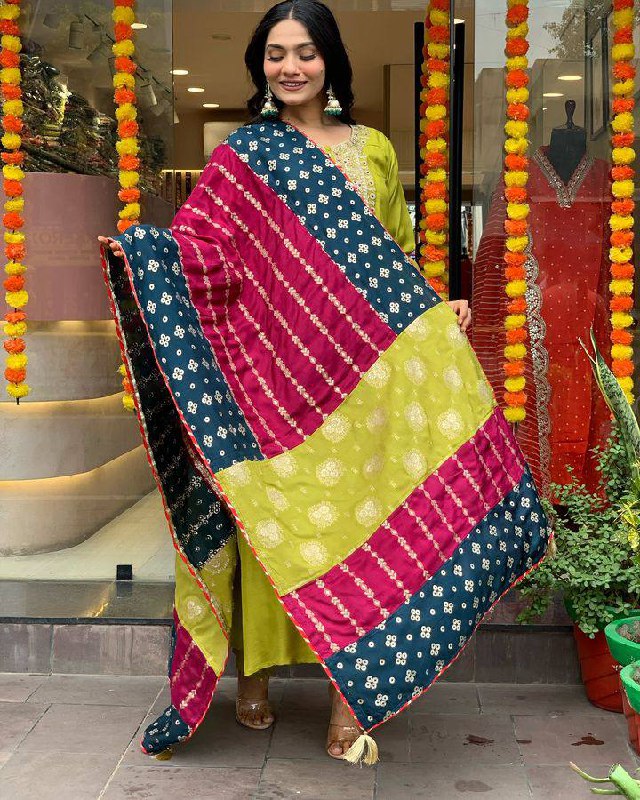 Lemon Yellow Embroidered Viscose Chanderi Suit Set