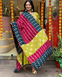 Lemon Yellow Embroidered Viscose Chanderi Suit Set