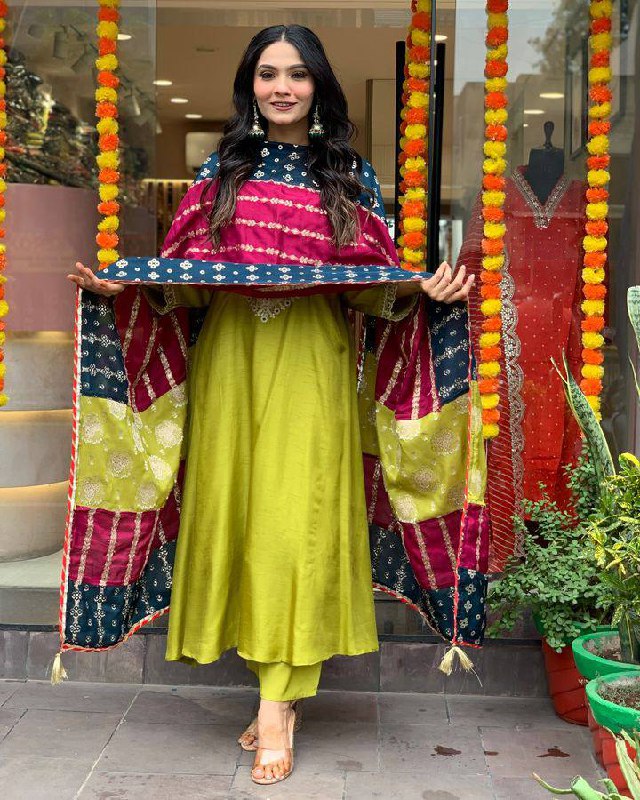 Lemon Yellow Embroidered Viscose Chanderi Suit Set