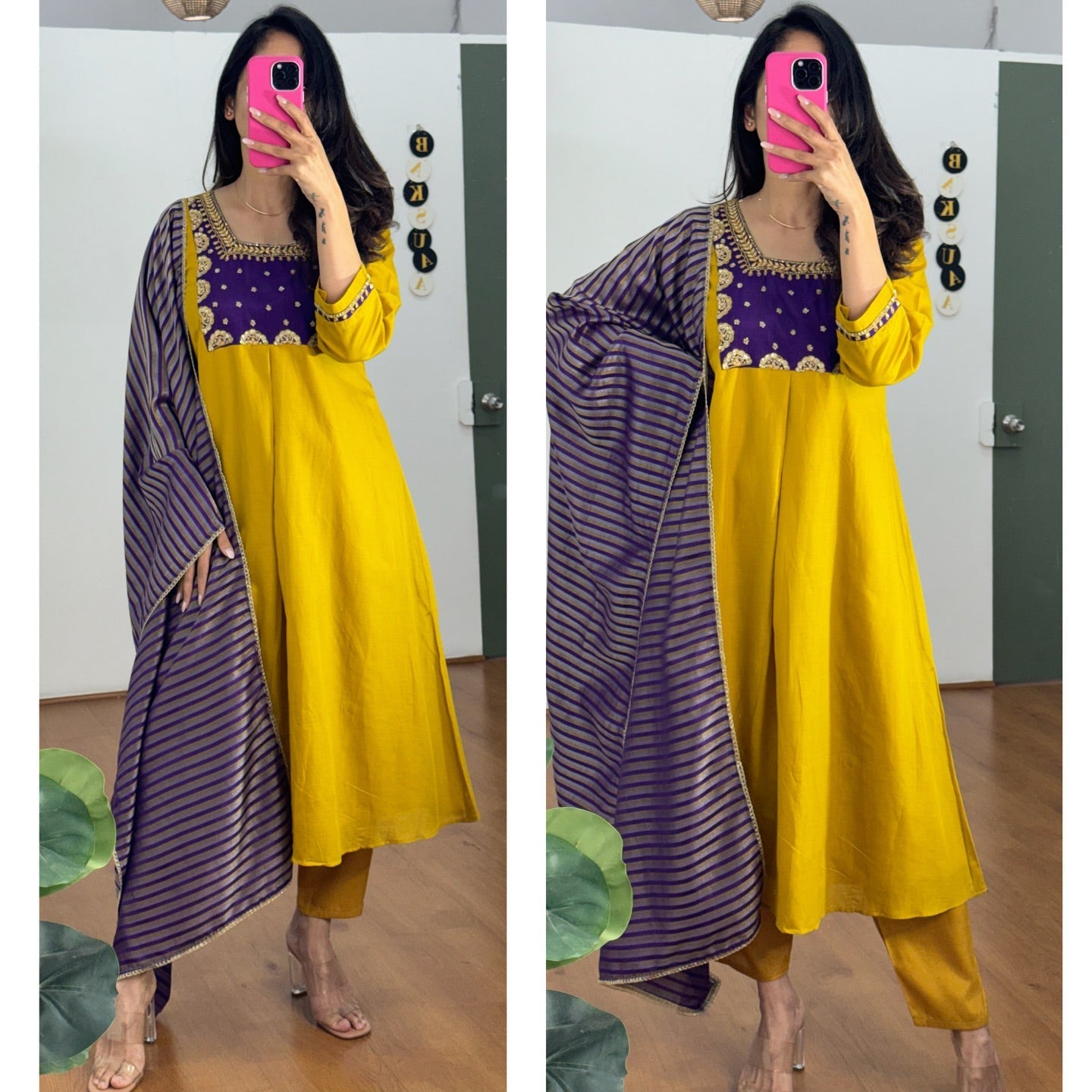 Mustard Yellow Viscose Embroidered Kurta Set