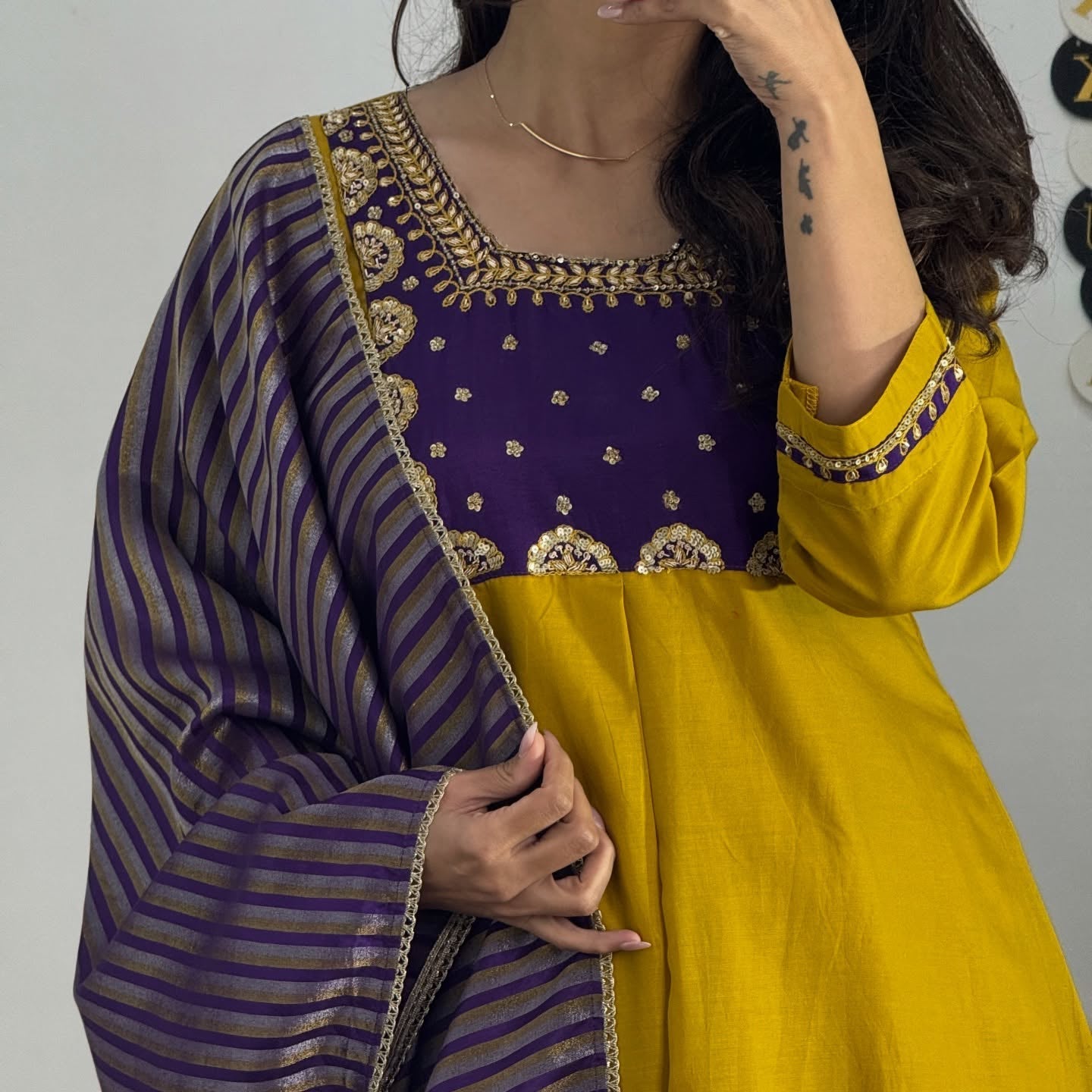 Mustard Yellow Viscose Embroidered Kurta Set