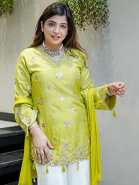 Lemon Yellow Embroidered Silk Suit Set