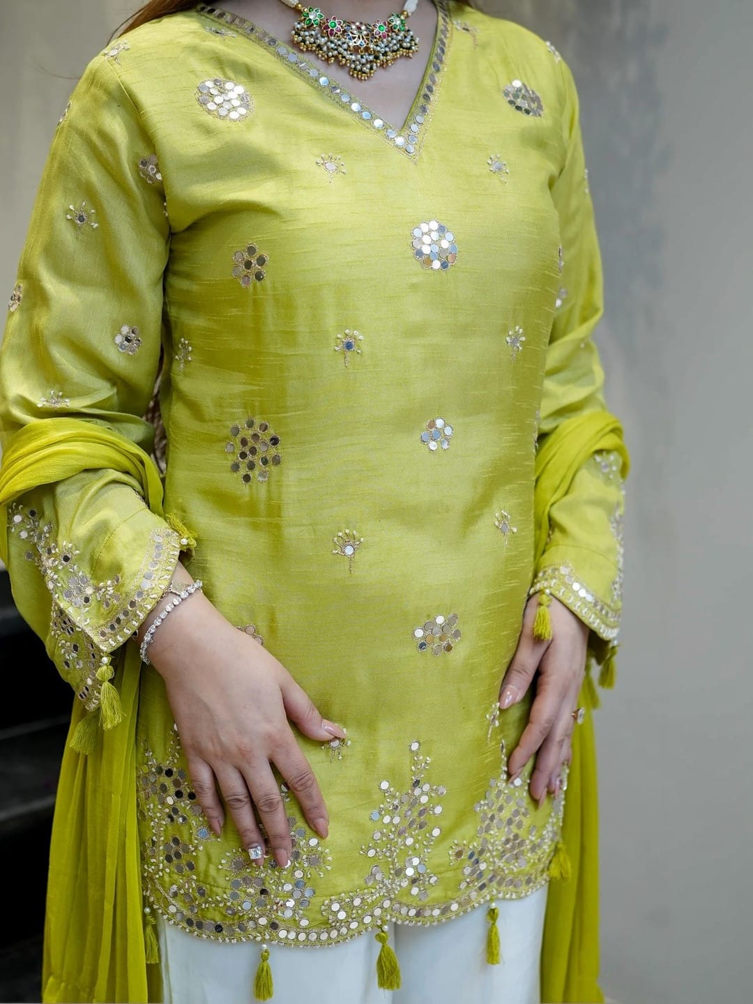 Lemon Yellow Embroidered Silk Suit Set