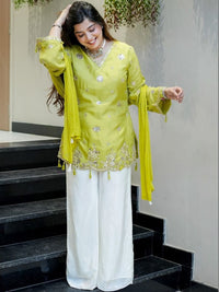 Lemon Yellow Embroidered Silk Suit Set