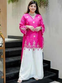 Pink Embroidered Silk Suit Set