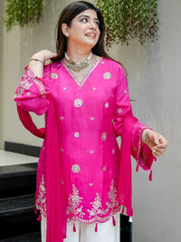 Pink Embroidered Silk Suit Set