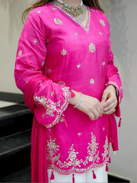 Pink Embroidered Silk Suit Set