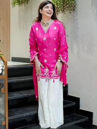 Pink Embroidered Silk Suit Set
