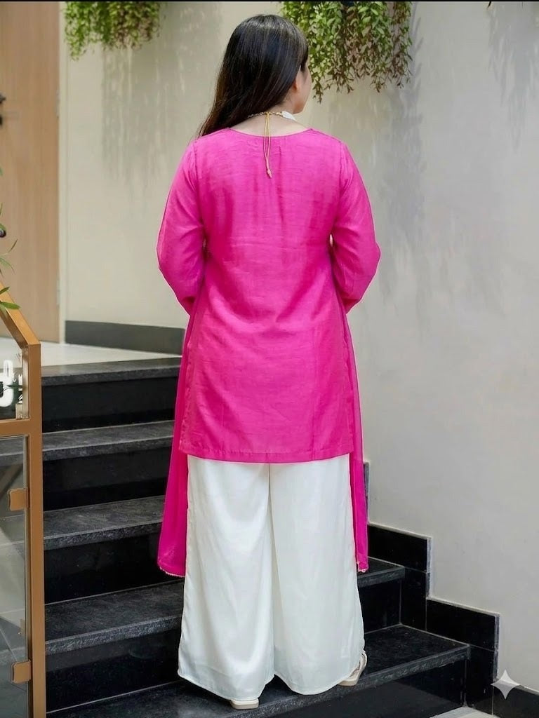 Pink Embroidered Silk Suit Set