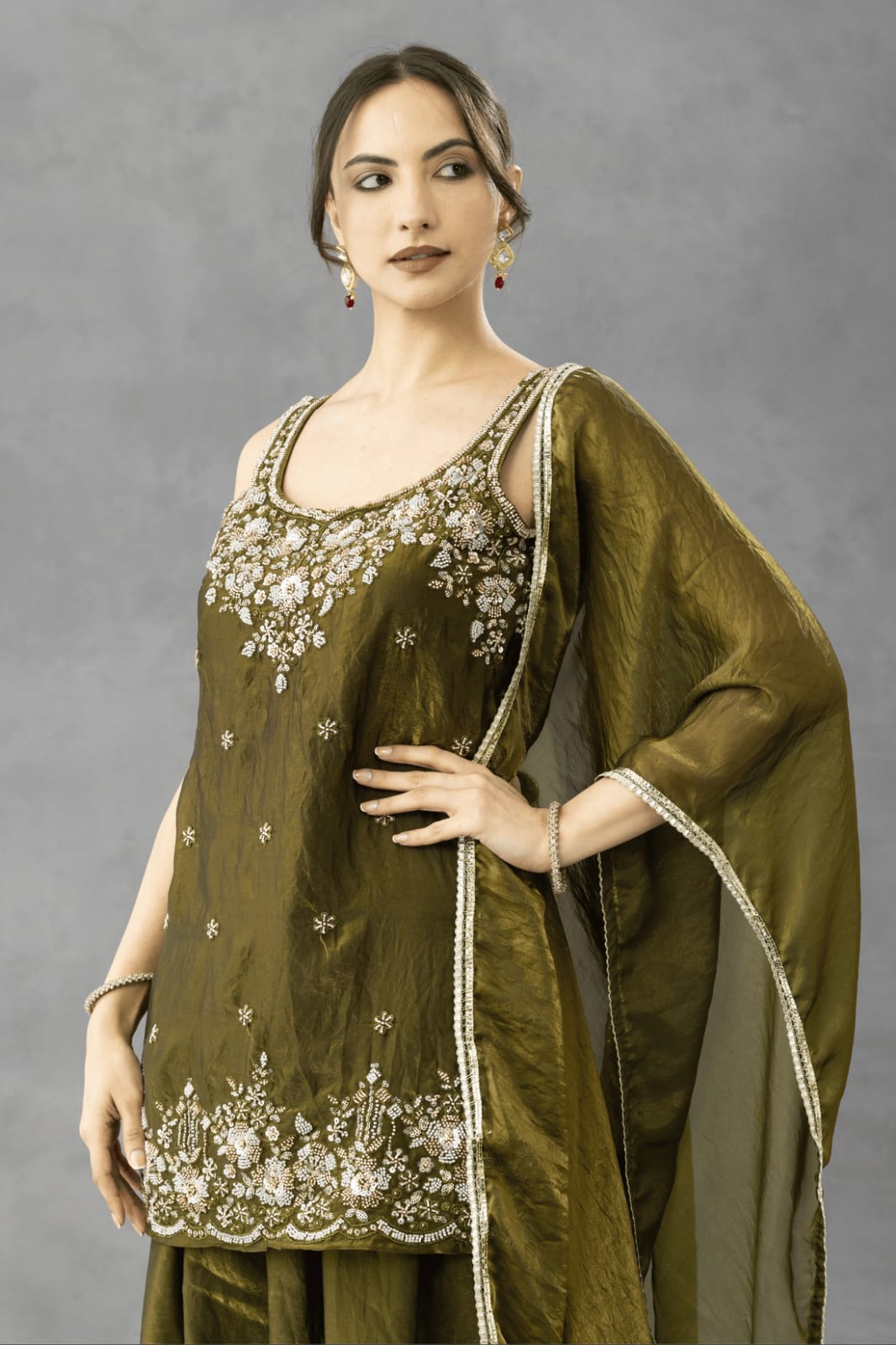 Mehndi Green Embroidered Sharara Set