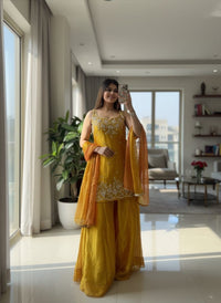 Mustard Yellow Embroidered Sharara Set