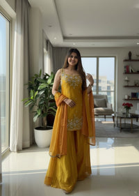 Mustard Yellow Embroidered Sharara Set