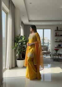 Mustard Yellow Embroidered Sharara Set