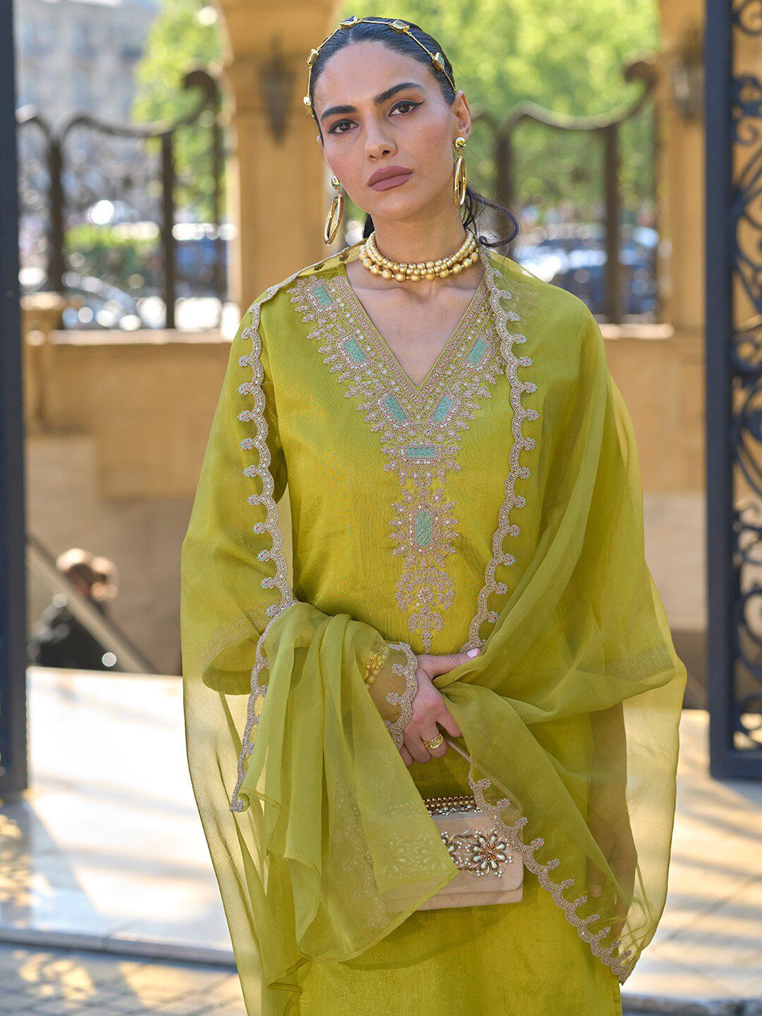 Lemon Luxe Embroidered Georgette Suit Set