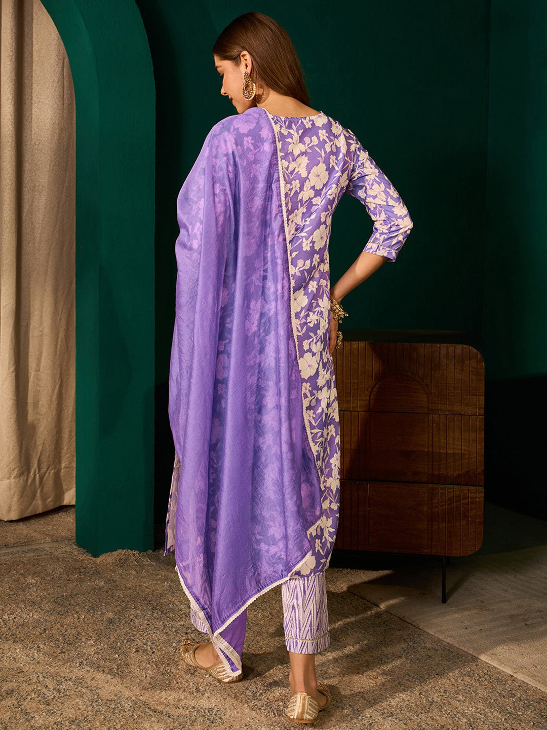 Lavender Rayon Embroidered Kurta Set