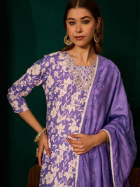 Lavender Rayon Embroidered Kurta Set