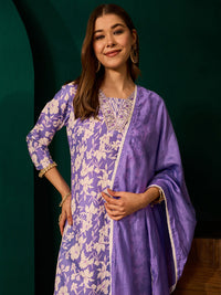 Lavender Rayon Embroidered Kurta Set