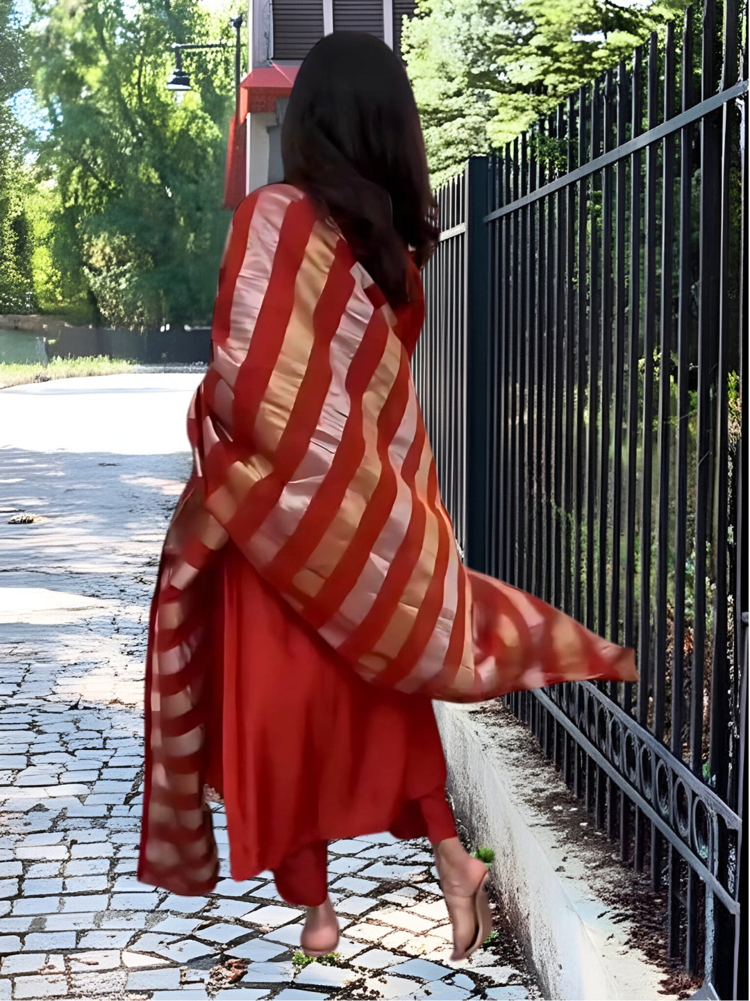 Orange Chanderi Silk Embroidered Kurta Set