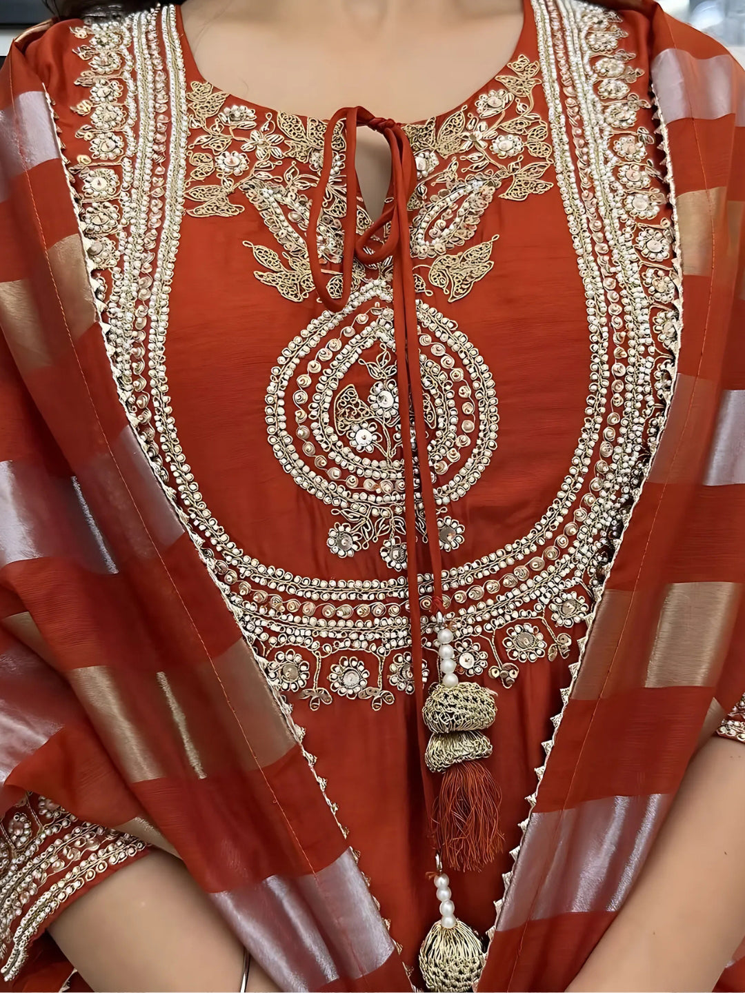 Orange Chanderi Silk Embroidered Kurta Set