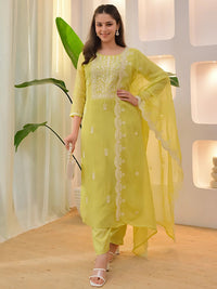 Lemon Silk Blend Embroidered Kurta Set