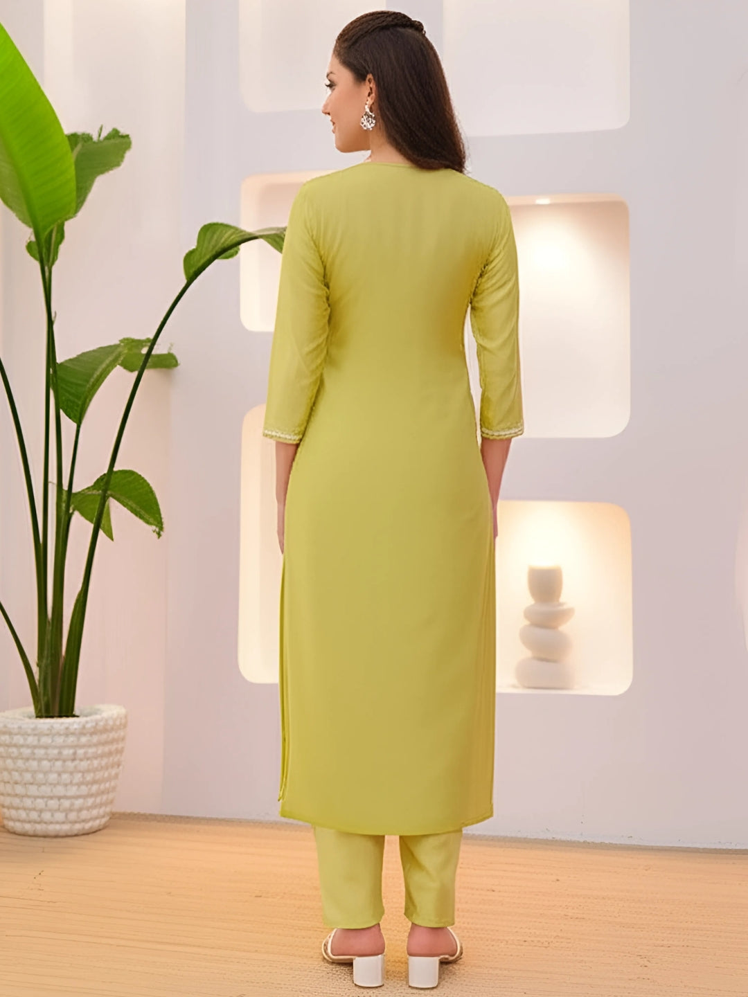 Lemon Silk Blend Embroidered Kurta Set