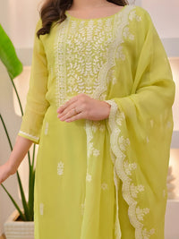 Lemon Silk Blend Embroidered Kurta Set