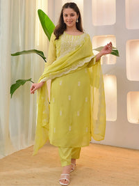 Lemon Silk Blend Embroidered Kurta Set