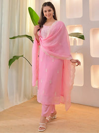 Pink Silk Blend Embroidered Kurta Set