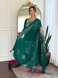 Green Viscose Chanderi Embroidered Kurta Set